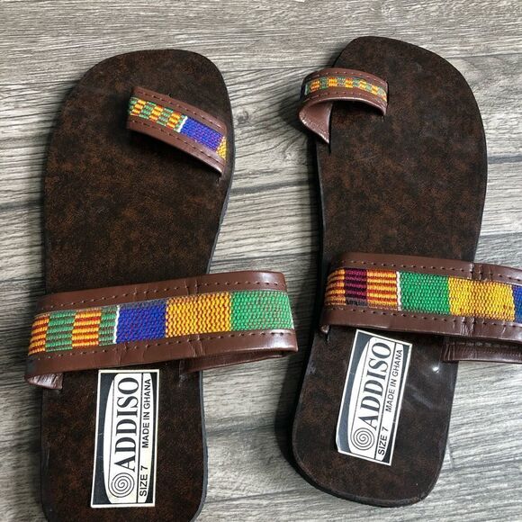 AFRICAN KENTE Cloth Print Tortoise Sandals Slides Flip Flops - Picture 6 of 13